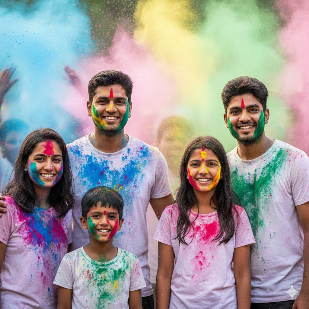 Family Holi Portrait Prompt