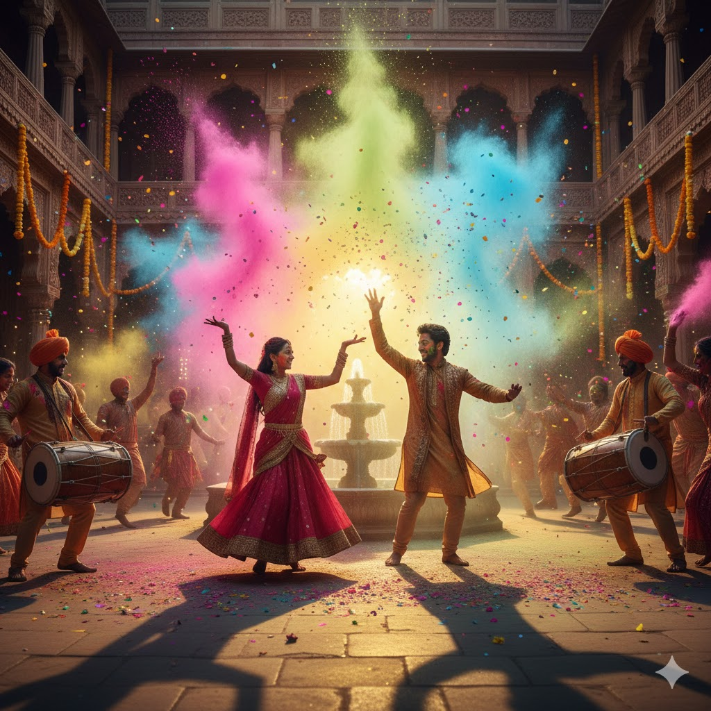 Bollywood Style Holi Scene Prompt