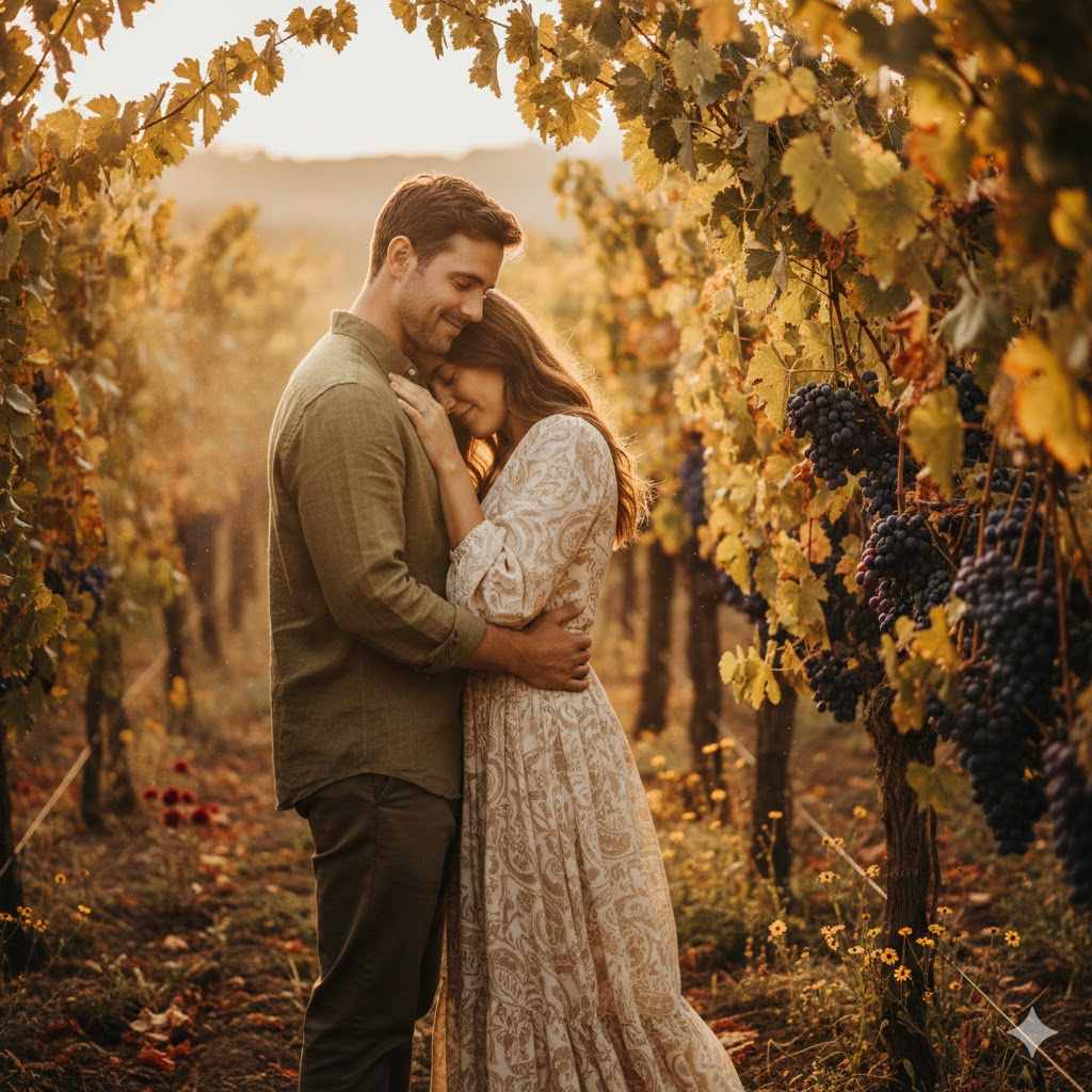 Vineyard Walk Hug Portrait Prompt