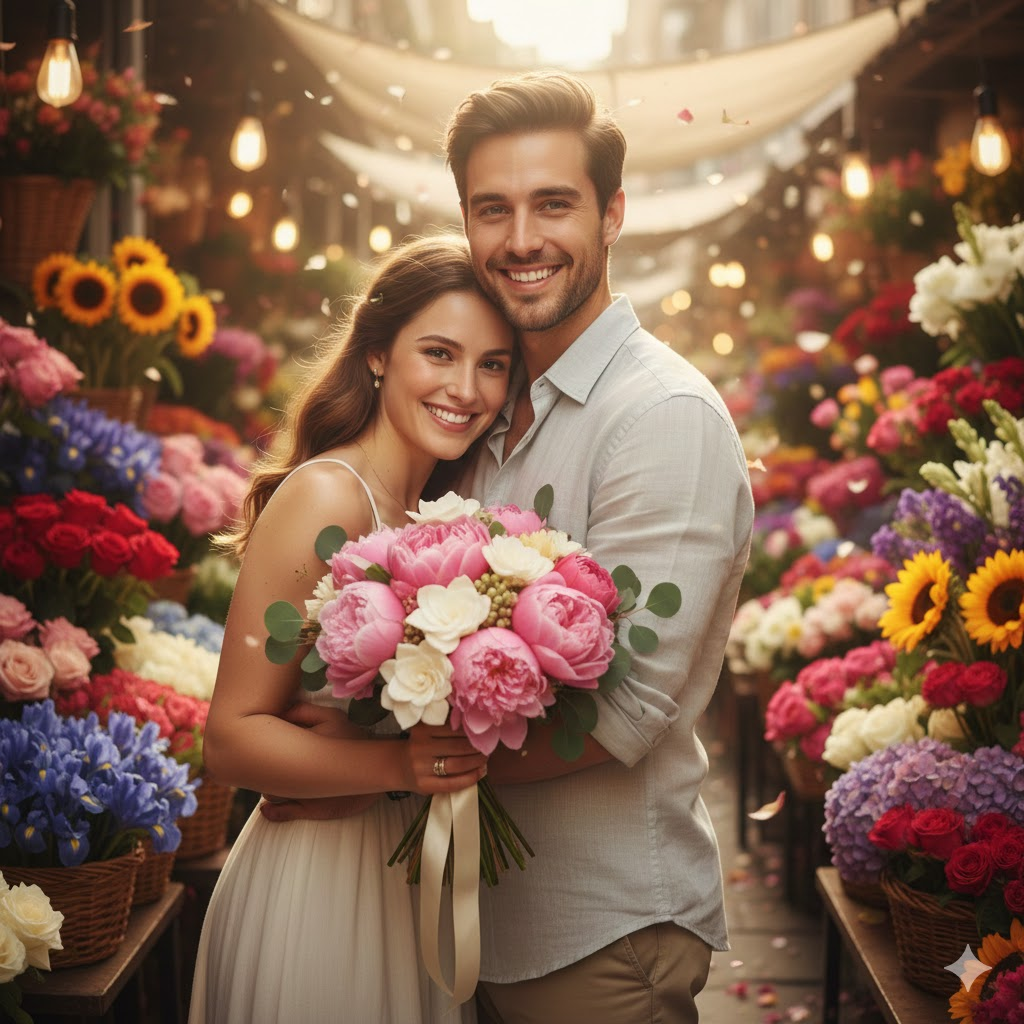 Flower Market Romance Hug Prompt