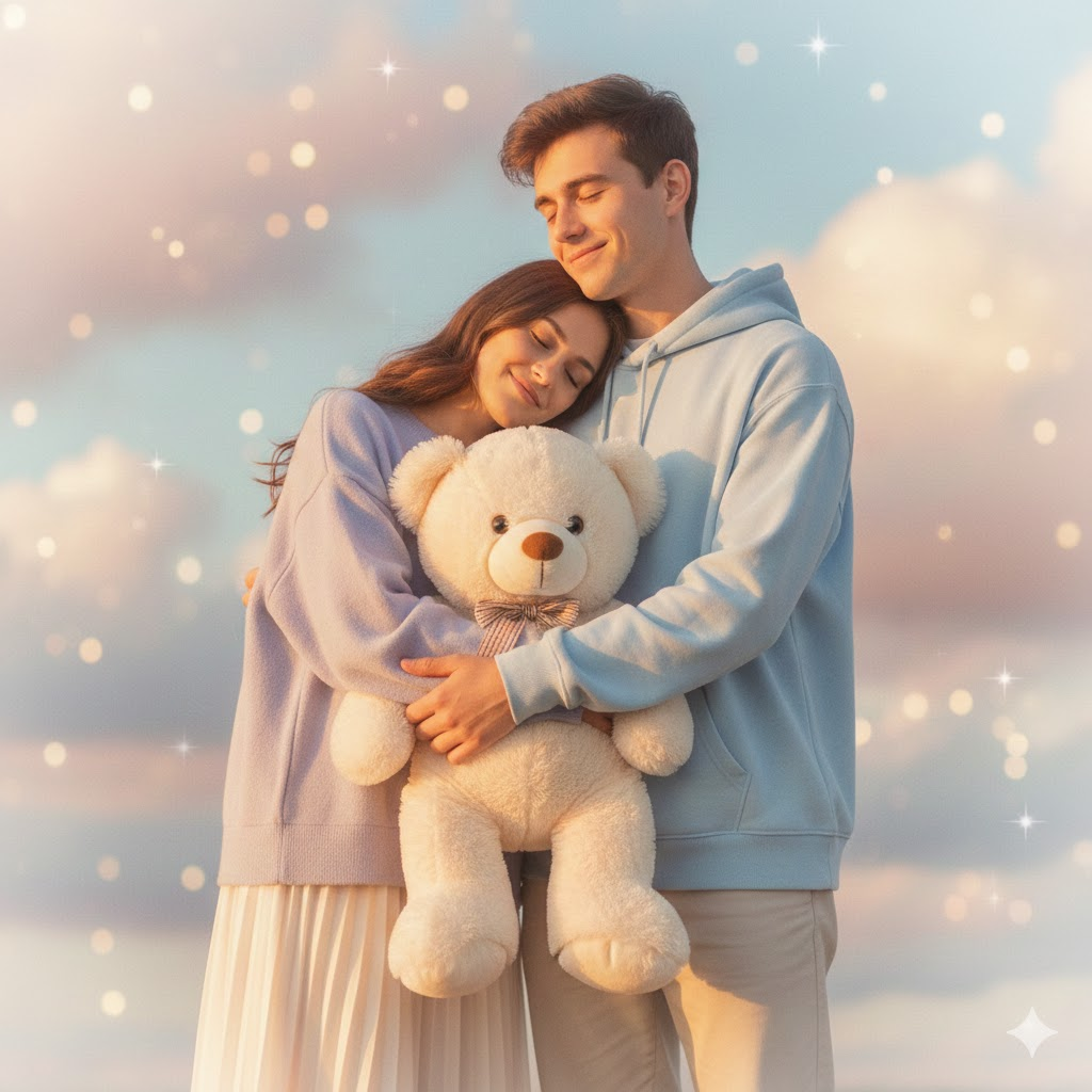 Romantic Side-Hug Teddy Day Couple Portrait