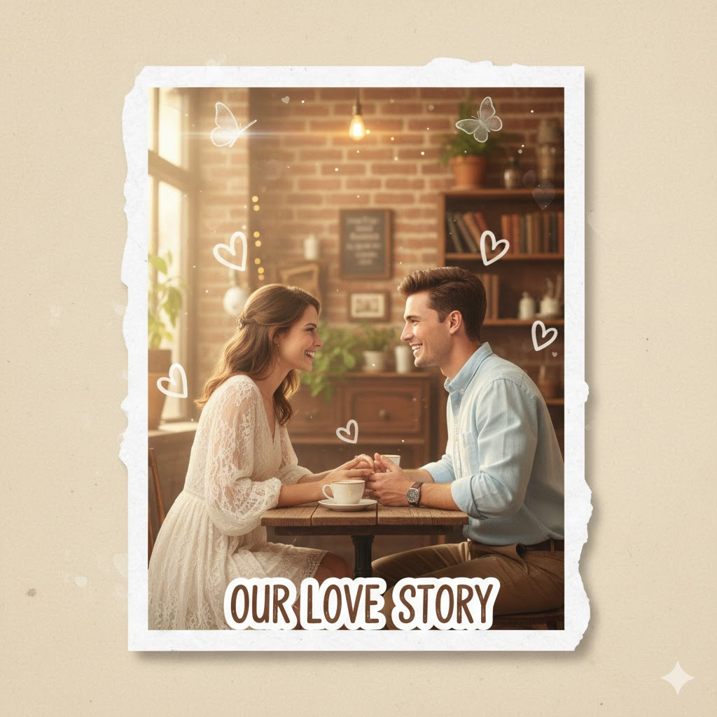 Vintage Café Love Poster with Heart Stickers