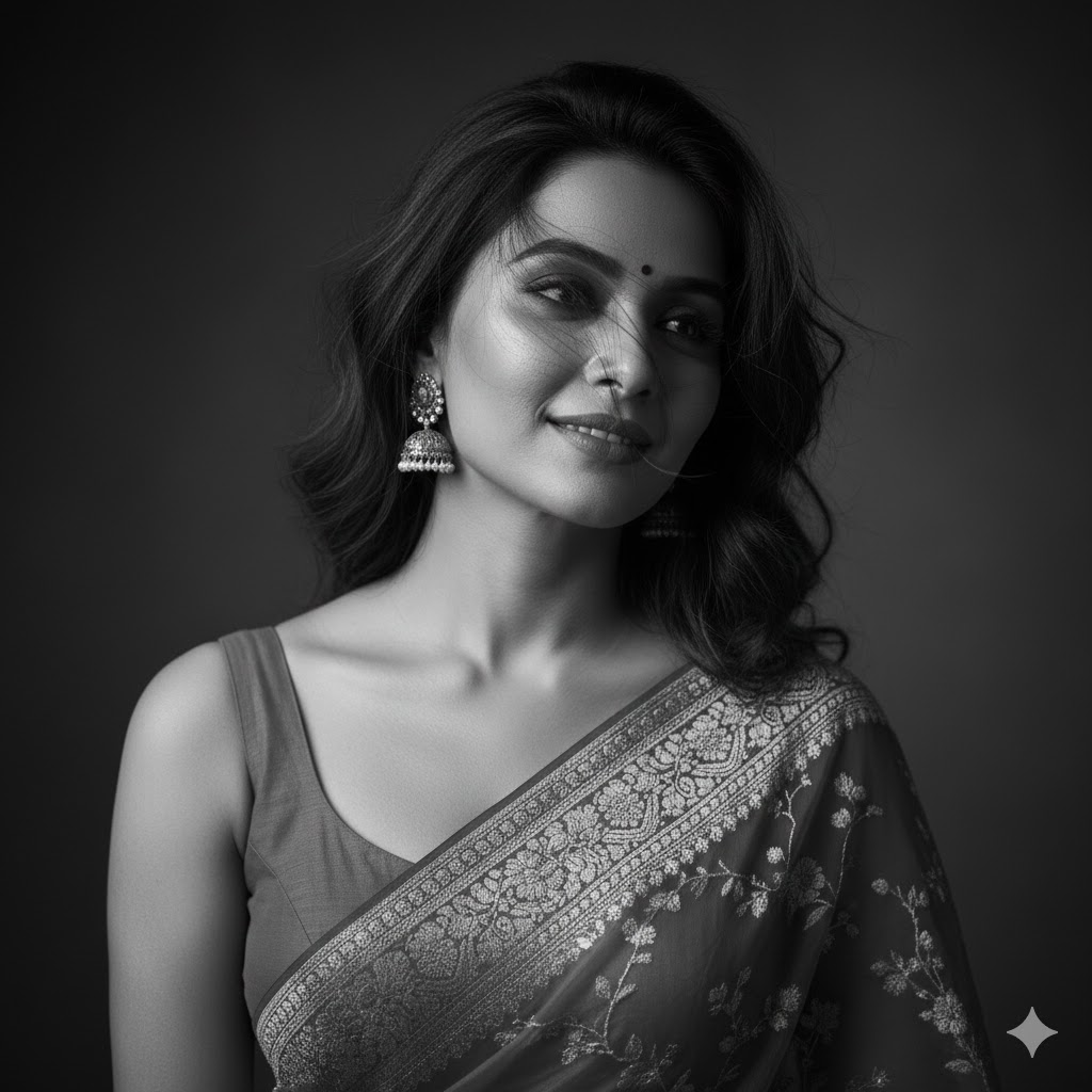 Black & White Editorial with Red Saree