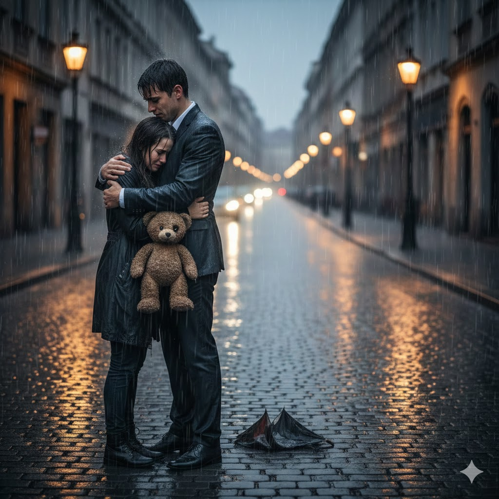 Emotional Teddy Day Rainy Breakup Portrait