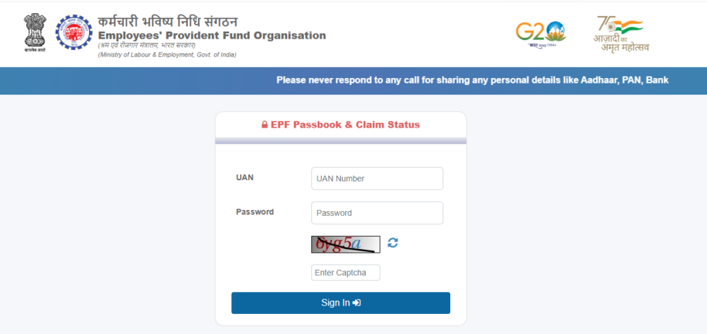EPFO Passbook Login